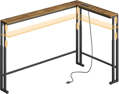 78.7" Narrow Console Table with Adjustable Height (27.6"-35.4"), L Shaped Sofa Table Narrow Long, Skinny Behind Couch Table with USB-C Ports, 5.9" Wide Sofa Side Table, Rustic Brown CT29UBR