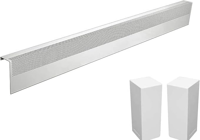 Baseboarders Basic Series 5 ft (60 in) Galvanized Steel Slip-On Baseboard Heater Cover + Left & Right Endcaps, Rust Resistant, White, for Hydronic Hot-Water Systems