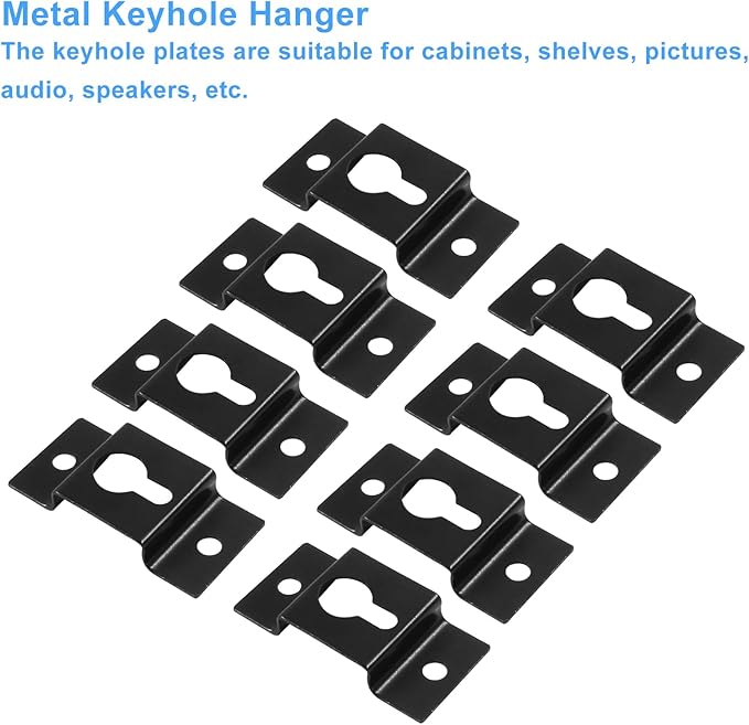 Piutouyar 20 Pcs Heavy Duty Keyhole Hangers, Metal Keyhole Bracket Hanger Accessories Fasteners with Screws for Picture Frames Mirrors Cabinet Box Audio Speaker Hanger Hook(Black, 40x20mm)