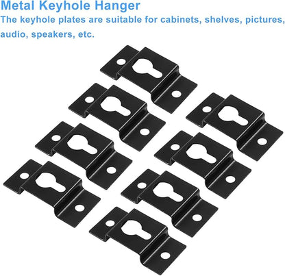 Piutouyar 20 Pcs Heavy Duty Keyhole Hangers, Metal Keyhole Bracket Hanger Accessories Fasteners with Screws for Picture Frames Mirrors Cabinet Box Audio Speaker Hanger Hook(Black, 40x20mm)