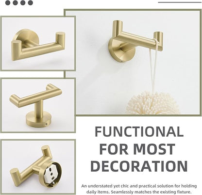 Angle Simple Bathroom Towel Hook, SUS304 Stainless Steel Robe Hook, Hand Towel Holder Wall Mount, Brushed Gold