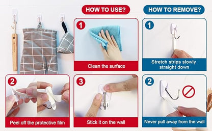 Wire Hooks for Wall Small 32 Hooks, Heavy Duty Wall Hooks with 36 Strips, Damage Free Adhesive Hooks for Key Holder, Coat, Door, Shower Hanging