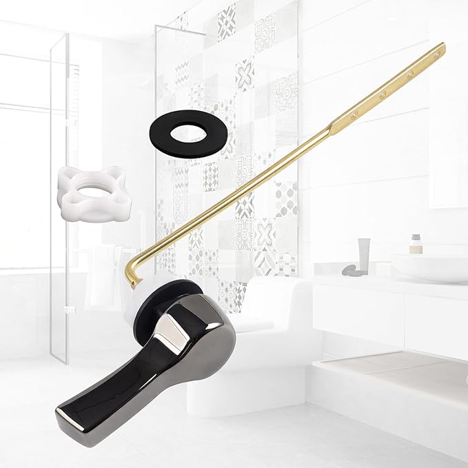 Hibbent Universal Metal Front Mount Toilet Handle Replacement Kit, Brass Toilet Flush Tank Lever with Stainless Steel Flapper Chains for Most Toilets, Gunmetal Gray