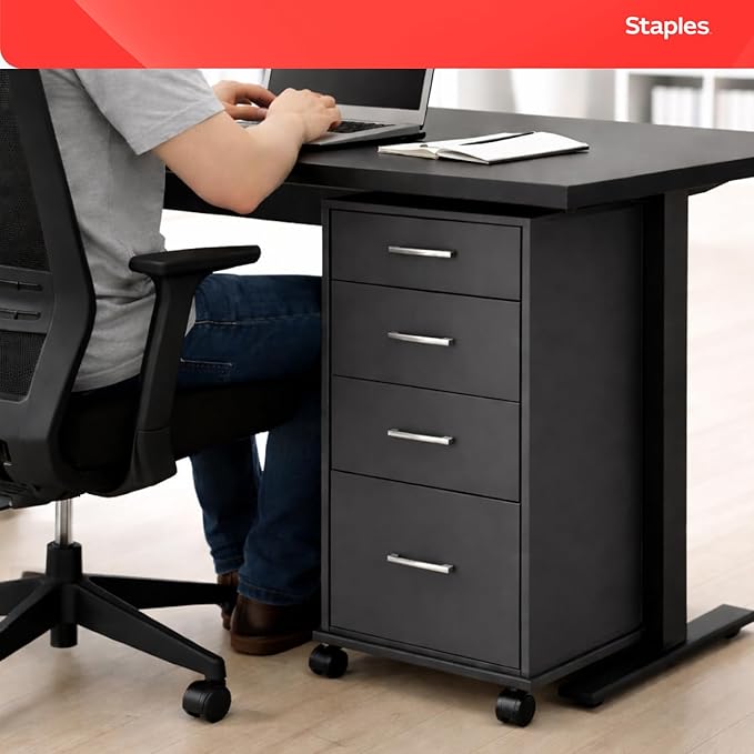 Staples Adjustable File Caddy Letter/Legal Files, Black, Heavy Duty, Fits Filing Cabinets with Wheels