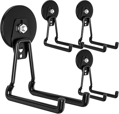 Heavy-Duty Storage Magnetic Hooks，No Need for Drilling, with Anti-Slip Coating, Suitable for Garages, Workshops, Kitchens, Storage Cabinets, RVS, Garden Tool Storage (Black 4 pcs)