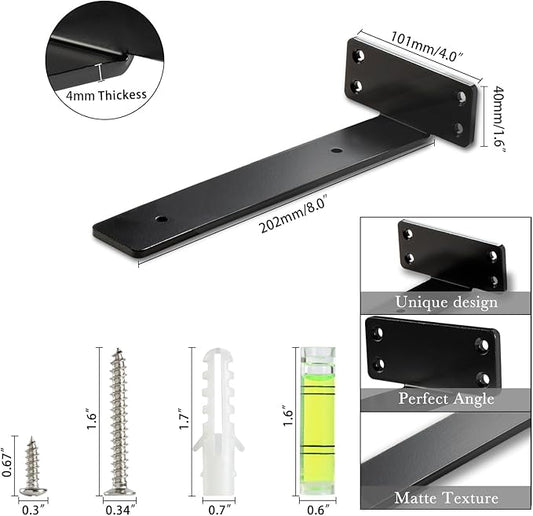 HEART ART Floating Shelf Bracket 8 Inch,4 Pack Heavy Duty Shelf Brackets,L Brackets for Shelves Black,8”L x 1.4”H x1.4”W