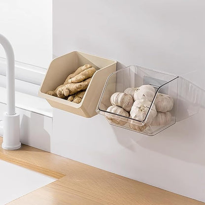 6-Pack Small Beige Storage Baskets, Plastic Storage Bins Kitchen Wall Organizer and Storage Shelves, Spice Organizer, Adhesive Spice Rack Wall Mount for Countertop/Cabinet/Bathroom