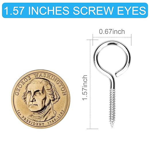 Aovchei Eye Screws, 30Pcs 1.57 inches 304 Heavy Duty Stainless Steel Screw Hooks, Rust-Resistant Self Tapping Eyelet Bolts for Wood, Securing Cables Wires, Indoor & Outdoor for Hanging Artwork