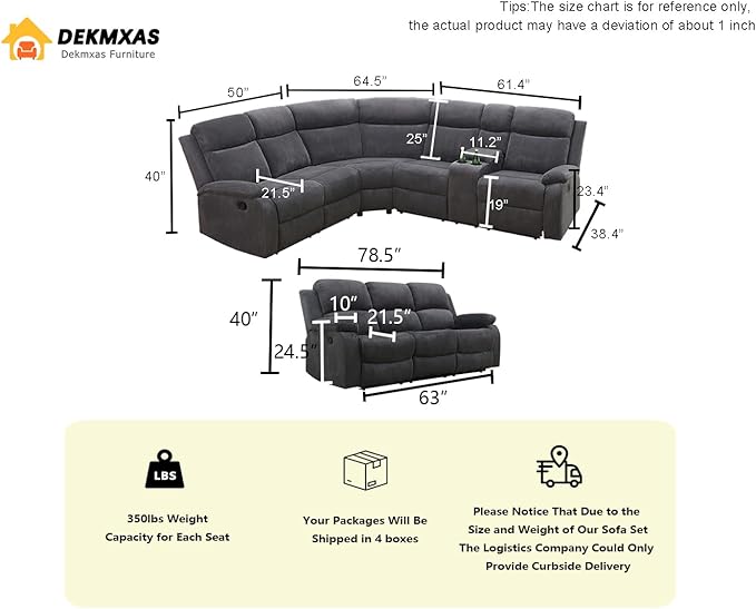 Corduroy Sectional Recliner Sofa Set with Drop-Down Table, Living Room Furniture, Grey Reclining Sectional Sofa Set and Loveseat with Cup Holder and Storage Console for Living Room, Office
