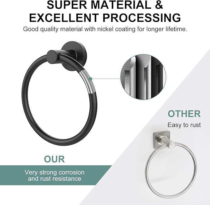 SetSail Towel Holder for Bathroom Wall Matte Black Towel Ring Stainless Steel Hand Towel Holder Heavy Duty Towel Hanger for Bath, Kitchen