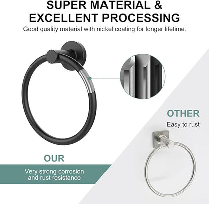 SetSail Towel Holder for Bathroom Wall Matte Black Towel Ring Stainless Steel Hand Towel Holder Heavy Duty Towel Hanger for Bath, Kitchen