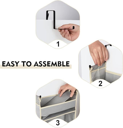 Over The Door Organizer 5-Shelves and 10 Side Pockets, Over The Door Storage for Bathroom Bedroom Nursery, Hanging Door Organizer for Baby Diapers and Kids Toys (13"x5"x44", Grey)