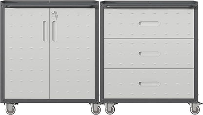 Metal Tool Cabinet,Garage Storage Cabinet System,Wall Cabinet & Locking Rolling Tool Cabinet with Doors and Adjustable Shelves,Steel Tool Cabinets for Home (2 Pcs-StyleC, Black & Grey)