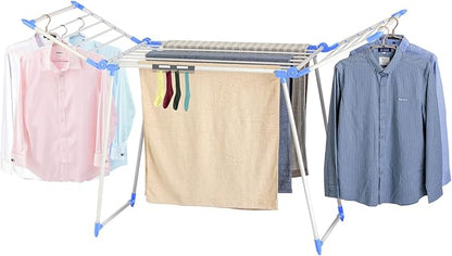 Clothes Drying Rack, Gullwing Laundry Rack, Collapsible, Space-Saving Laundry Rack, with Bonus Sock Clips, for Clothes, Towels, Linens, Indoor/Outdoor, Blue