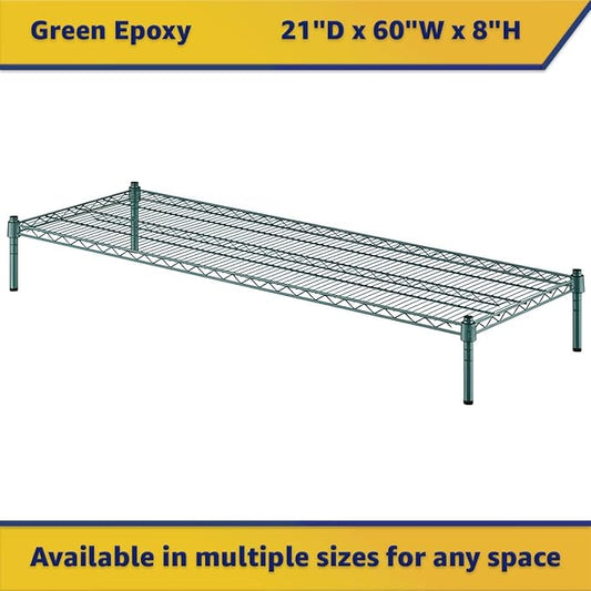 21" x 60" x 8" Green Epoxy Wire Storage Shelf, Dunnage Rack, Commercial 1 Tier Small Shelf