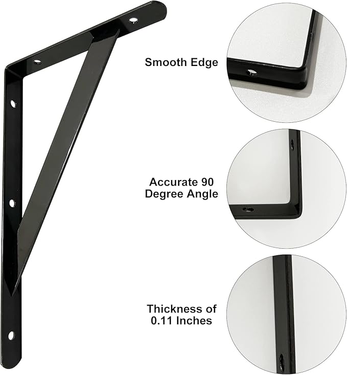 Shelf Brackets 6 x 4 Inch, for 5 8 10 12 16 20 Inch Heavy Duty Brackets 8 Pack, Black Powder-Coated Small Shelf Brackets Wall Mount Steel Bracket
