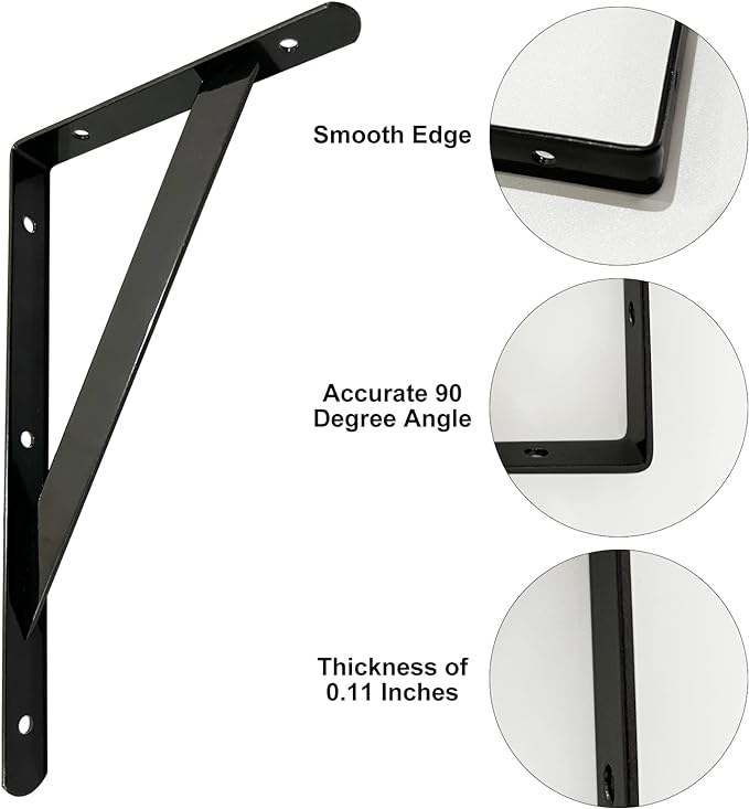 Shelf Brackets 20 Inch x 12 Inch, Home, Garage Use Heavy Duty Shelf Brackets, Black Powder-Coated Hidden Wall Mount L Brackets Wall Brackets