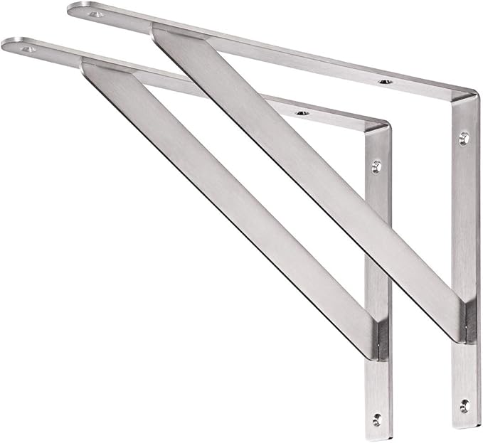 YUMORE 14" Stainless Steel Shelf Bracket, Max Load: 550lb Heavy Duty Solid Shelf Support Corner Brace Joint Right Angle Bracket, Pack of 2