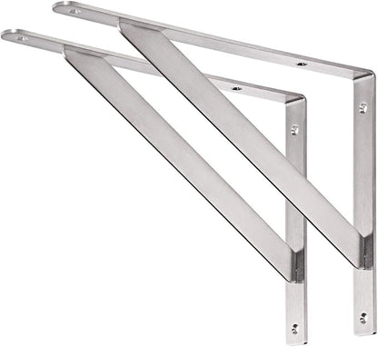 YUMORE 14" Stainless Steel Shelf Bracket, Max Load: 550lb Heavy Duty Solid Shelf Support Corner Brace Joint Right Angle Bracket, Pack of 2