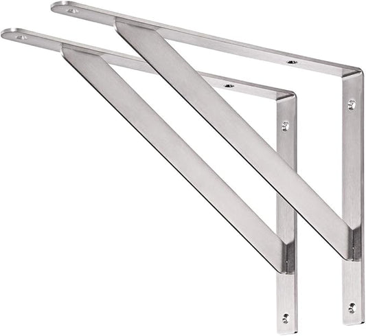 YUMORE 14" Stainless Steel Shelf Bracket, Max Load: 550lb Heavy Duty Solid Shelf Support Corner Brace Joint Right Angle Bracket, Pack of 2