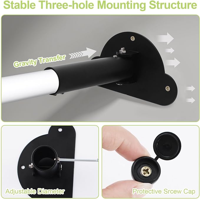 Adjustable Shower Curtain Rod Bracket 1 Pack Aluminum Alloy Shower Curtain Rod Single Swivel Flange Heavy Duty Closet Rod Bracket with Screws (Black)