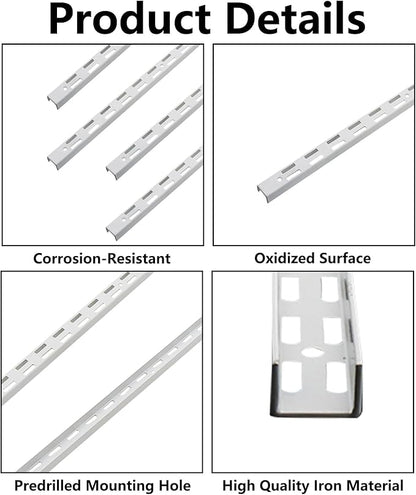 Shelving Track,ULIFESTAR Dual Trak Adjustable Wood Shelf Bracket,2PCS Direct Mount Into Fasttrack Garage Rail,Garage Organization System (17*10*1200mm/0.66*0.39*47.24" Double Row White)