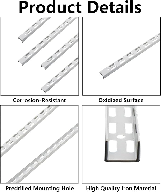 Shelving Track,ULIFESTAR Dual Trak Adjustable Wood Shelf Bracket,2PCS Direct Mount Into Fasttrack Garage Rail,Garage Organization System (17*10*1500mm/0.66*0.39*59" Double Row White)