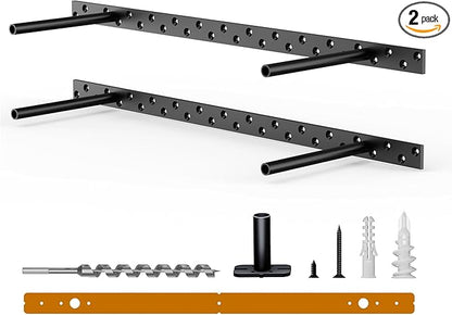 2pcs Floating Shelf Bracket Heavy Duty Floating Mantel Bracket Black Metal Decorative Floating Shelf Hardware Hidden Shelving Mounting Brackets (22″X6″X1″)