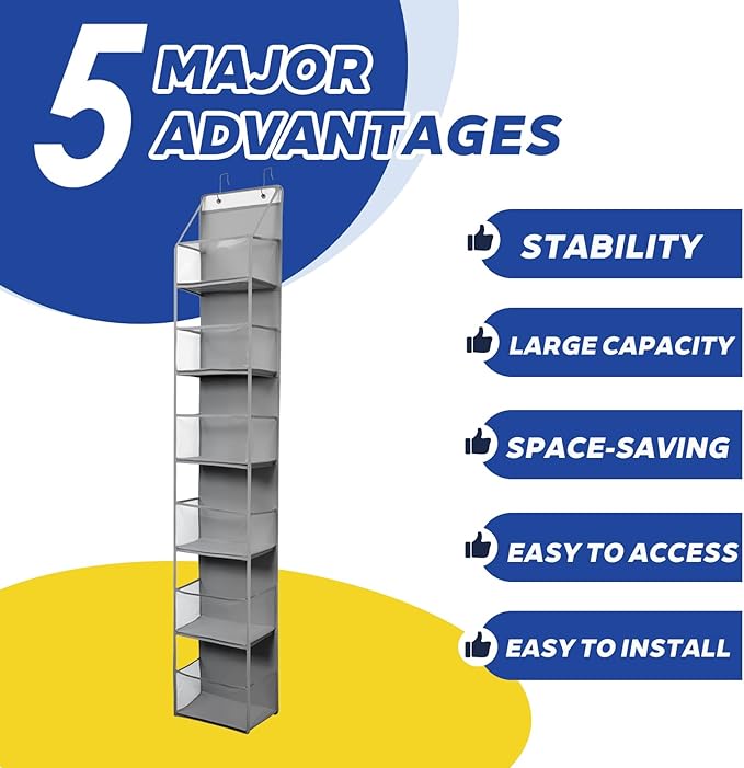 6-Tier Over The Door Hanging Organizer - Multi-Purpose Closet Storage Shelf for Bathroom, Bedroom, Nursery, Pantry(Grey)