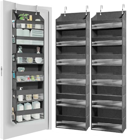 HOMELUX THEORY UPGRADED 6 Tiers Over The Door Organizer Hanging - 100D EXTRA THICK & 50lbs HUGE CAPACITY, 12 Side Mesh Pockets Over The Door Shoe Organizer, Hanging Closet Organizer (Dark Gray, 2pc)