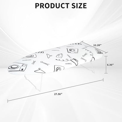 Small Tabletop Ironing Board with Heat Resistant Cover and Pad, 28"x12" Portable Compact Iron Board with Non-Slip Folding Feets for Small Spaces, Travel, Home, Apartment and Laundry, Patterned White