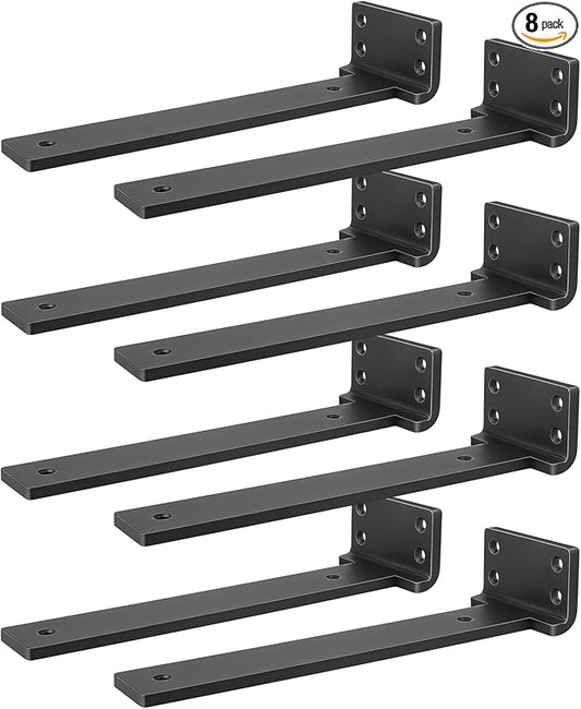 Heavy Duty Shelf Brackets, Floating Shelf Bracket 10 inch 8 Pack L Brackets for Shelves Black Metal Support Bracket for DIY Decorative with Screws