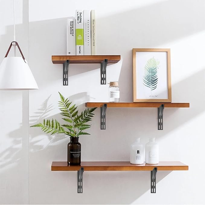 10 Pack 15‑Inch Adjustable Wire Shelf Brackets – Heavy‑Duty Double‑Track Closet & Wall Shelving System Supports（Black）