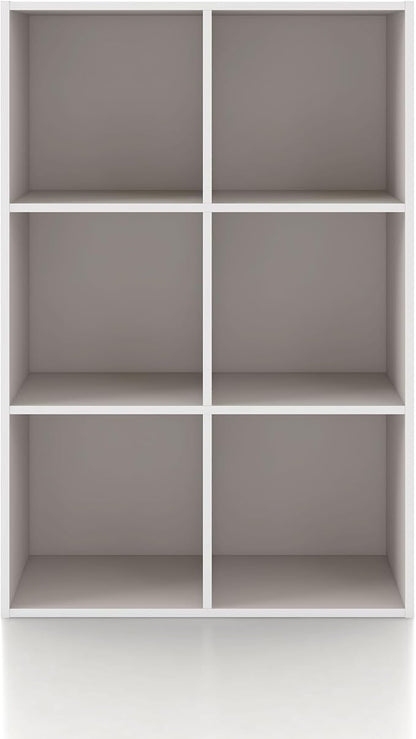 Homes: Inside + Out Apexa 6-Cube Storage Organizer Shelves, Stackable Wood Bookcase Fits Cubby Bins for Organization, Dorm Teen Room Decor & Home Office, Taupe Grey