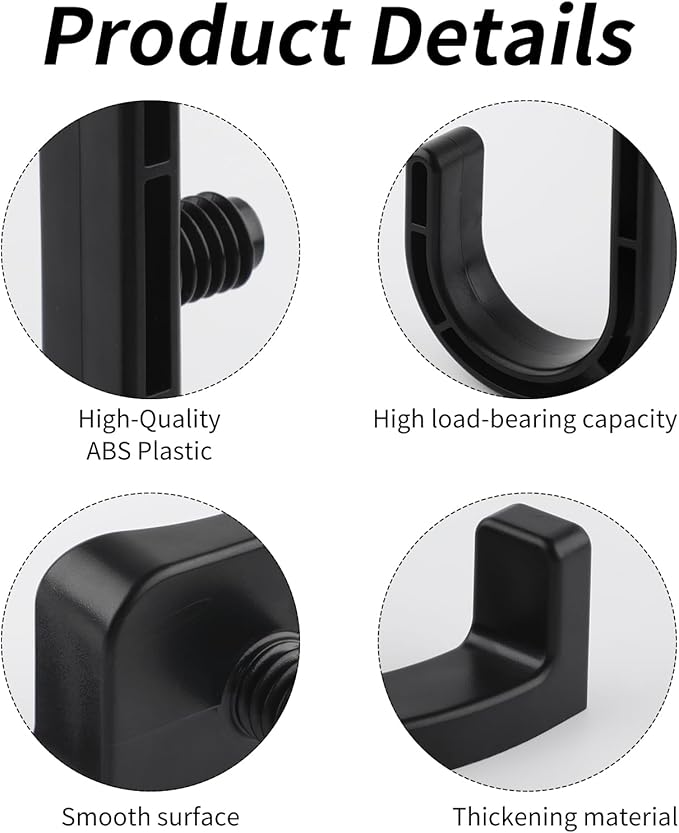 4pcs Storage Shed Hooks for Suncast & Craftsman, Black J and U Tool Hangers, Storage Shed Shelves Accessories for Hanging Shovels Scissors Shed Organization Supplies ﻿