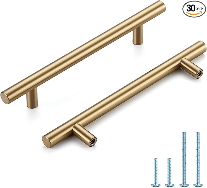 Champagne Bronze Cabinet Handles 5 Inch Hole Center Stainless Steel Drawer Pulls for Cabinets, Dresser, Bathroom 30 Pack