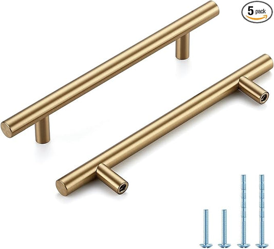 Champagne Bronze Cabinet Handles 5 Inch Hole Center Stainless Steel Drawer Pulls for Cabinets, Dresser, Bathroom 5 Pack