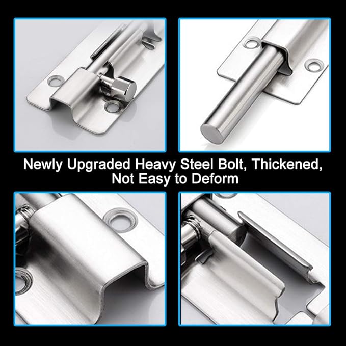 8 Pack Barrel Bolt Latch, Slide Bolt Latch 3 Inches Slide Latch Lock, Thickened Stainless Steel Sliding Lock for Door, Brushed Finish Sliding Bolt Lock, Sliding Bolt Latch with 48PCS Screws