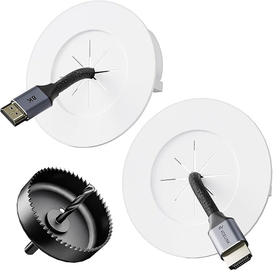 VCELINK in Wall Cable Management Kit (3.79 inch/96 mm) with Hole Saw Drill Attachment and Mounting Brackets, Hide TV Cords for Network, HDMI, Coax, Speaker Cables, 2-Pack
