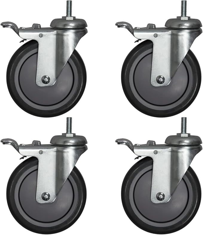 Akro-Mils AWPCAST5Y Swivel Non-Marking Locking Caster Wire Shelving System Upright Legs 2 Casters with Brakes, 500lbs Weight Capacity, 5-Inch