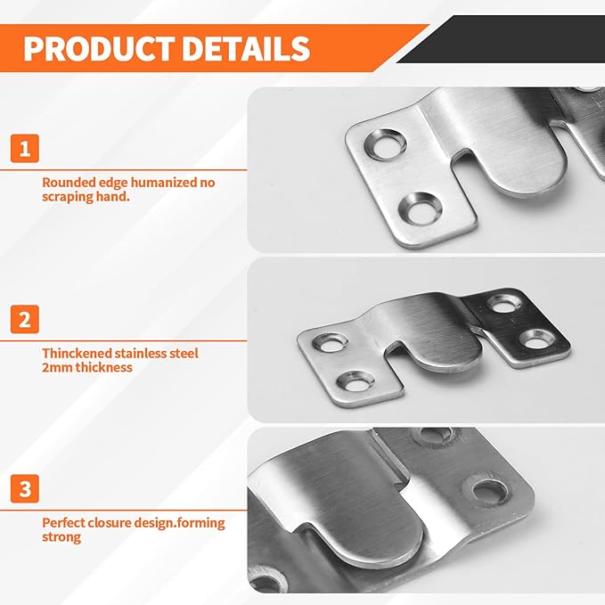 4 Pairs Stainless Steel Flush Mount Bracket, Interlocking Heavy Duty Photo Frame Hook, Interlocking Furniture Connector for Hanging Headboards Large Picture Display Wall Mount Hardware