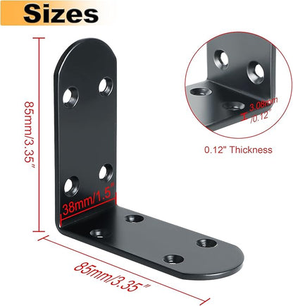 Alise 4Pcs Shelf Brackets Black, Stainless Steel Floating Shelf Brackets Corner Brackets, L Brackets for Shelves, 90 Degree Angle Bracket, Heavy Duty Shelf Brackets for Wood Furniture (3.35X3.35 in)