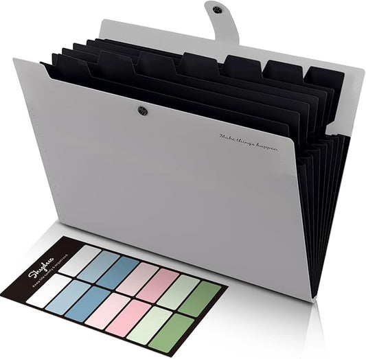 SKYDUE Accordion File Organizer, 8 Pockets Expanding File Folders, Portable Document Paper Organizer, Home College School Office Supplies, Letter Size Gray