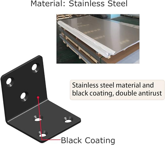 Black Stainless Steel Shelf Bracket,Joint Right Angle Bracket,L Shape Heavy Duty Metal Corner Brace Shelf Supporter for Wood Aufuga (20, 2x2x2)
