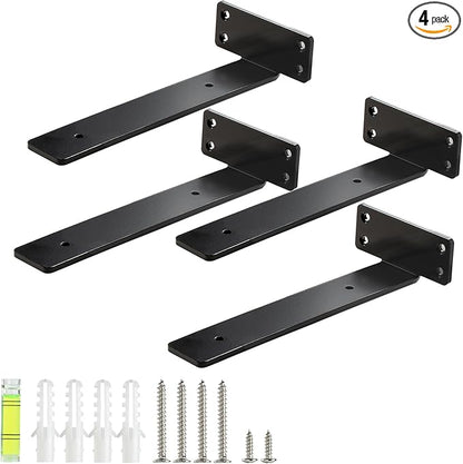 HEART ART Floating Shelf Bracket 8 Inch,4 Pack Heavy Duty Shelf Brackets,L Brackets for Shelves Black,8”L x 1.4”H x1.4”W