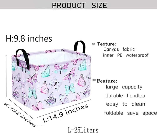 KUNRO Rectang Butterfly Storage Basket Gift Shelf Basket Storage Bin, Nursery Basket Organizer Box for With Handles for Room Deco