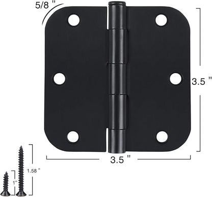 48 Pack Matte Black Door Hinges 3.5 x 3.5 Inch 5/8" Radius, Interior Heavy-Duty Rounded Hinge for Doors Standard Bedroom Office Door Hardware Removable Pin,RV,Garage,Storage Shed,Livestock Facilities