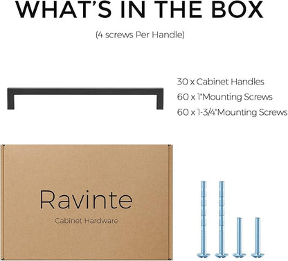 Ravinte 30 Pack Solid 7-1/2 Inch Center to Center Slim Square Bar Drawer Handles Kitchen Cabinet Handles Black Drawer Pulls Kitchen Cabinet Hardware Kitchen Handles Matte Black Cabinet Pulls