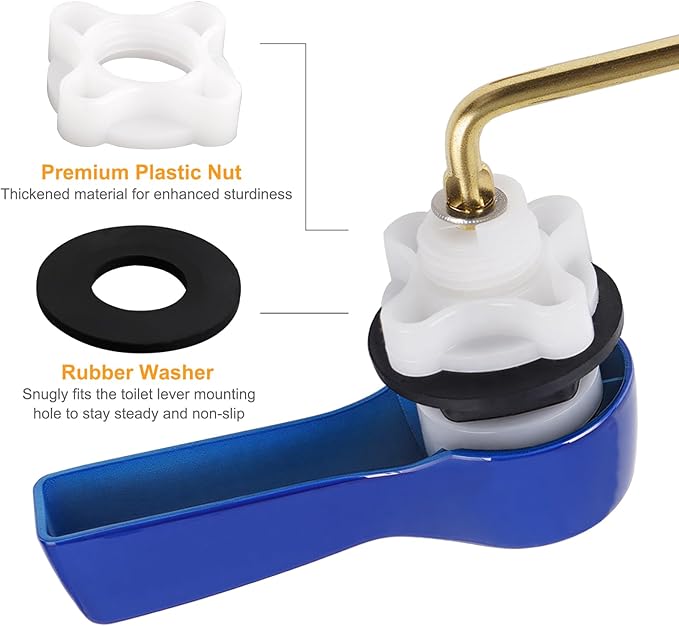 Hibbent Universal Metal Front Mount Toilet Handle Replacement Kit, Brass Toilet Flush Tank Lever with Stainless Steel Flapper Chains for Most Toilets, Blue