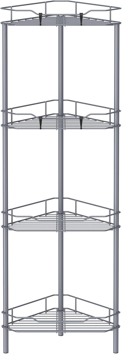 4 Tier Floor Standing Corner Shower Caddy Organizer Shelf with Hooks, Bathroom Shelves Stand Rack, Dark Gray